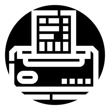 Printer device producing document pages icon Stock Illustration