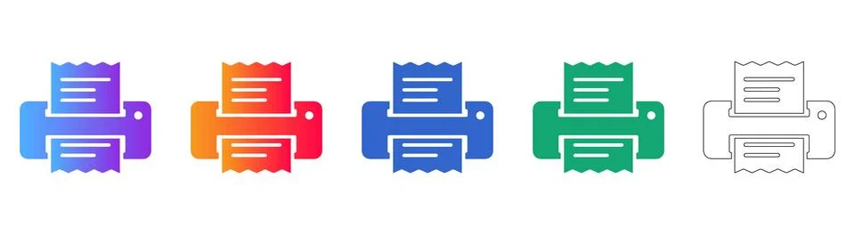 Printer with Document Output Icon Set Stock Illustration
