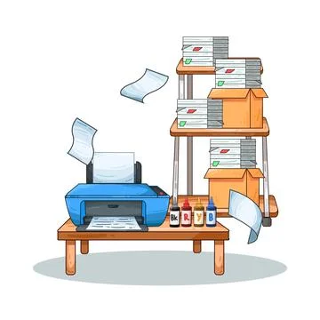 Printer on document rack illustration イラスト素材