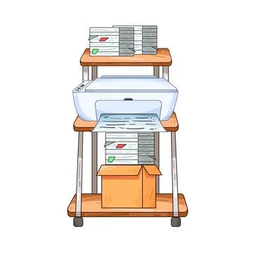 Printer on document rack illustration Illustrazione stock
