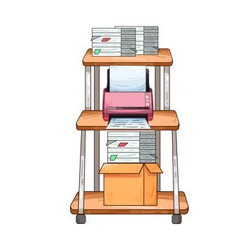 Printer on document rack illustration Illustrazione stock