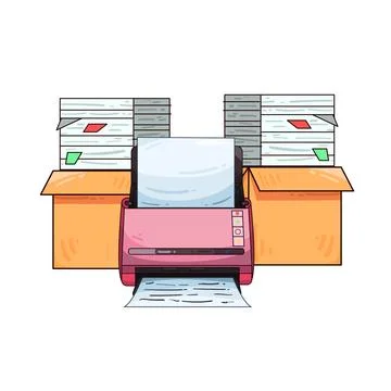 Printer with document stack illustration Stock Illustration