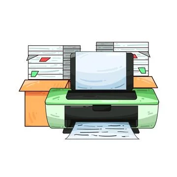 Printer with document stack illustration Stock Illustration