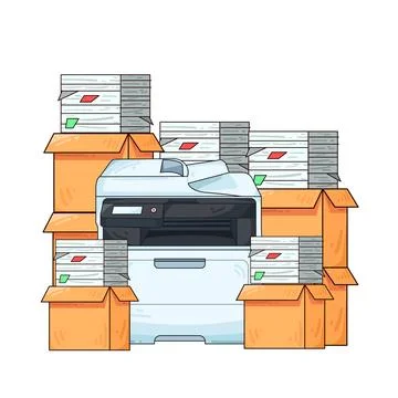 Printer with document stack illustration Illustrazione stock
