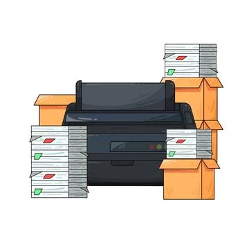 Printer with document stack illustration Stock Illustration