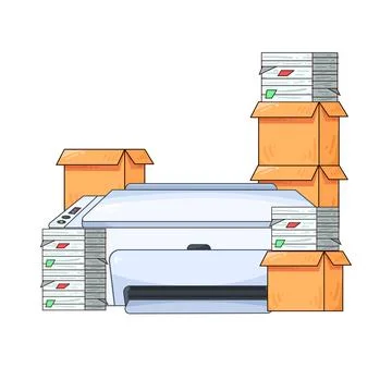 Printer with document stack illustration Illustrazione stock