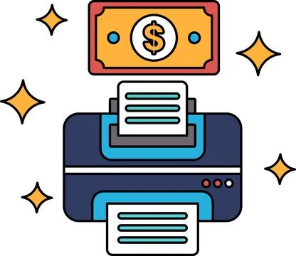 A printer with a dollar bill on top of it Stock Illustration