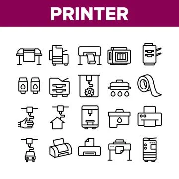 Printer Equipment Collection Icons Set Vector 库存插图