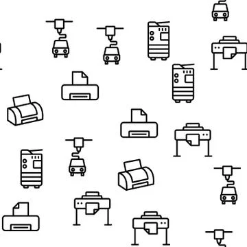 Printer Equipment Vector Seamless Pattern Stock Illustration