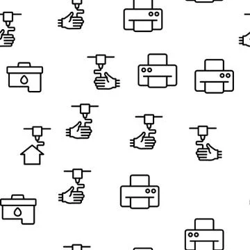 Printer Equipment Vector Seamless Pattern Stock Illustration