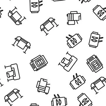 Printer Equipment Vector Seamless Pattern Stock Illustration