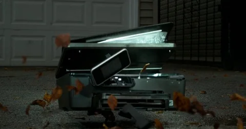Printer Falls and Breaks on Driveway Stock Footage 77797112