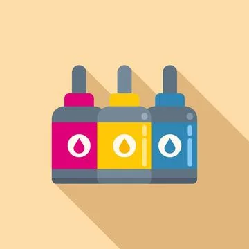 Printer fill ink bottles icon flat vector. Digital print Stock Illustration