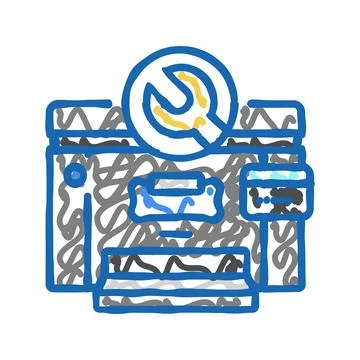 Printer fixing repair computer icon doodle illustration Stock Illustration