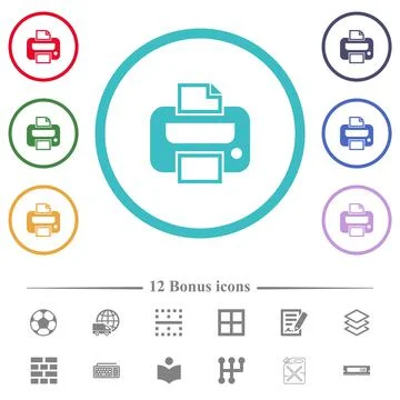 Printer flat color icons in circle shape outlines Stock Illustration