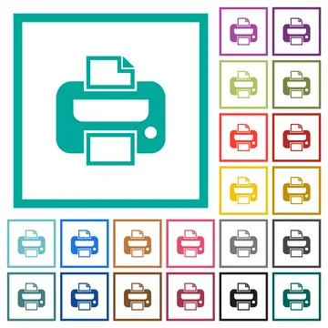 Printer flat color icons with quadrant frames Stockillustratie