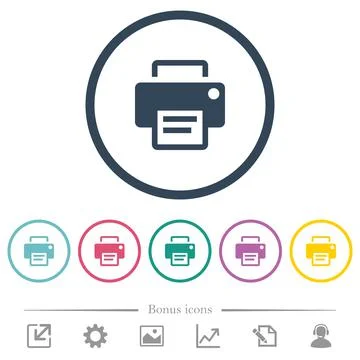 Printer flat color icons in round outlines Stock Illustration