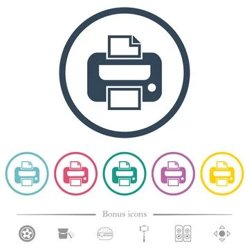 Printer flat color icons in round outlines Stock Illustration
