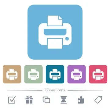 Printer flat icons on color rounded square backgrounds Illustrazione stock