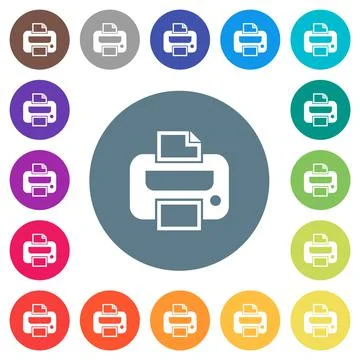 Printer flat white icons on round color backgrounds Stock Illustration