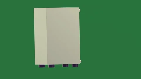 A printer on green screen and 3d white water heater gray box close up view Stockbeeldmateriaal 335981383