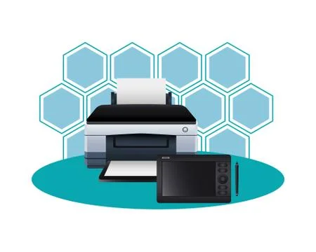 Printer hardware machine and camera photographic Stock Illustration
