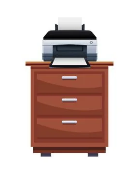 Printer hardware machine device in wooden drawer Stock Illustration