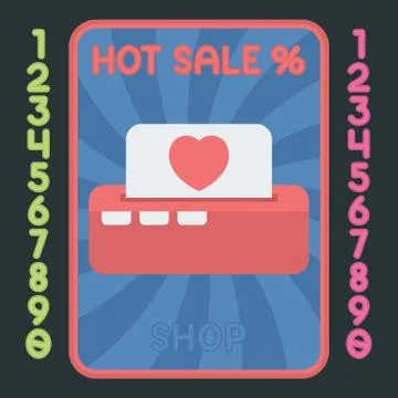 Printer with heart flat design icon. Vector hot sale label. Stock Illustration