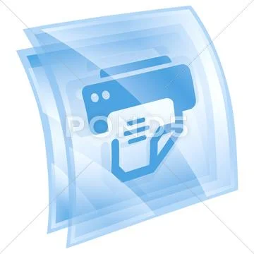 Printer icon blue square, isolated on white background. Stock Illustration