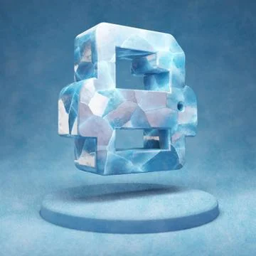 Printer icon. Cracked blue Ice Printer symbol on blue snow podium. Stock Illustration