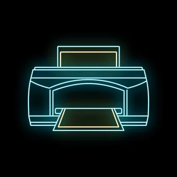 Printer icon creating document in neon glow light イラスト素材