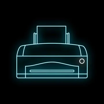 Printer icon creating glowing blue neon light Stock Illustration