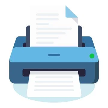 Printer icon depicting paper being fed into a blue printer and finished document 스톡 일러스트