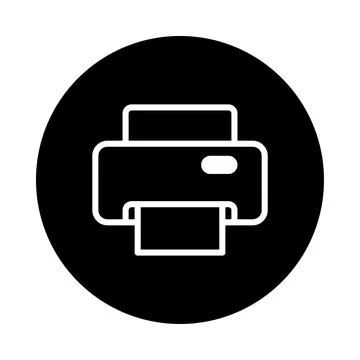 Printer icon design in a black circle background representing document prin.. Stock Illustration