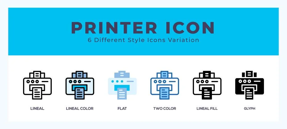 Printer icon in filled. thin line. outline stroke and flat style. Stock-Illustration