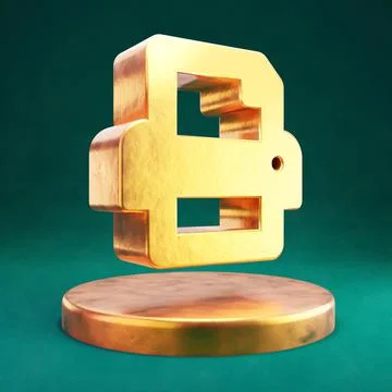 Printer icon. Fortuna Gold Printer symbol on golden podium. Stock Illustration