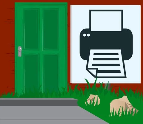 Printer icon with front door background. Store, Shop or Market front with hug 스톡 일러스트