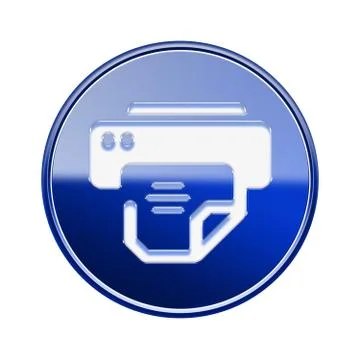 Printer icon glossy blue, isolated on white background Stock Illustration