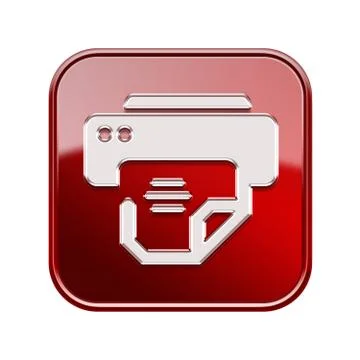 Printer icon glossy red, isolated on white background Stock Illustration