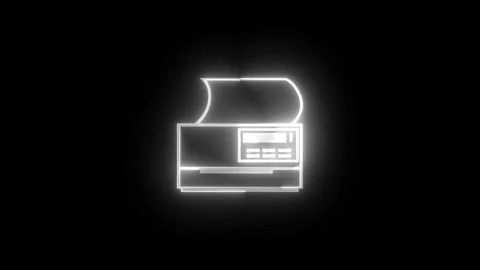 Printer icon glowing neon white color animation on black background Video stock 270783737