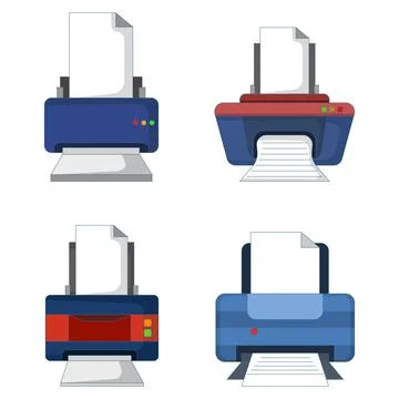 Printer icon illustration set featuring office printing devices 스톡 일러스트