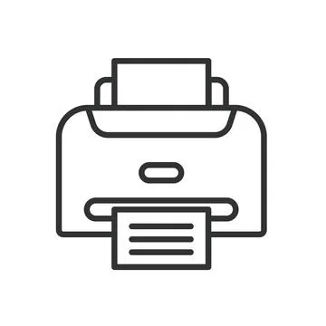 Printer, icon in line design. Printer, office, device, printing, paper, document Illustrazione stock