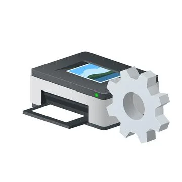 Printer icon for personal computer  with gear icon Settings icon or instructi Stock Illustration