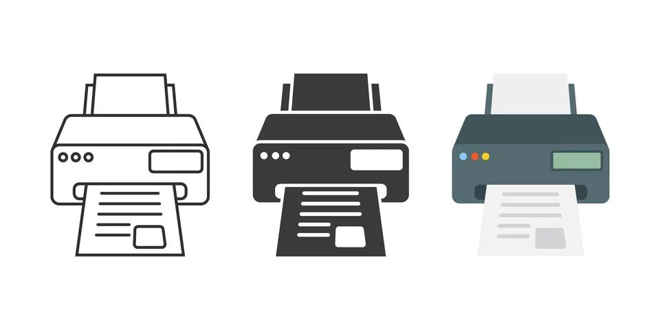Printer icon set collection in flat style. Office machine vector illustrati.. Stock Illustration