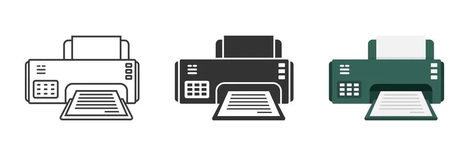 Printer icon set collection in flat style. Office machine vector illustrati.. Illustrazione stock