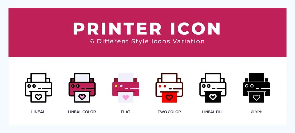 Printer icon set with different styles. Vector illustration. Illustrazione stock