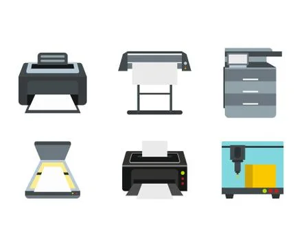Printer icon set, flat style Stock Illustration