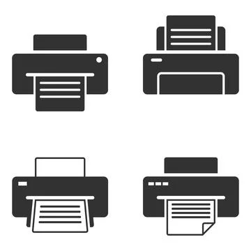 Printer icon set flat vector print machine office equipment document hard Stock Illustration