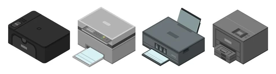 Printer icon set, isometric style 스톡 일러스트
