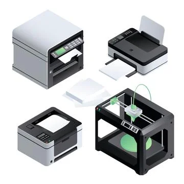 Printer icon set, isometric style Illustrazione stock